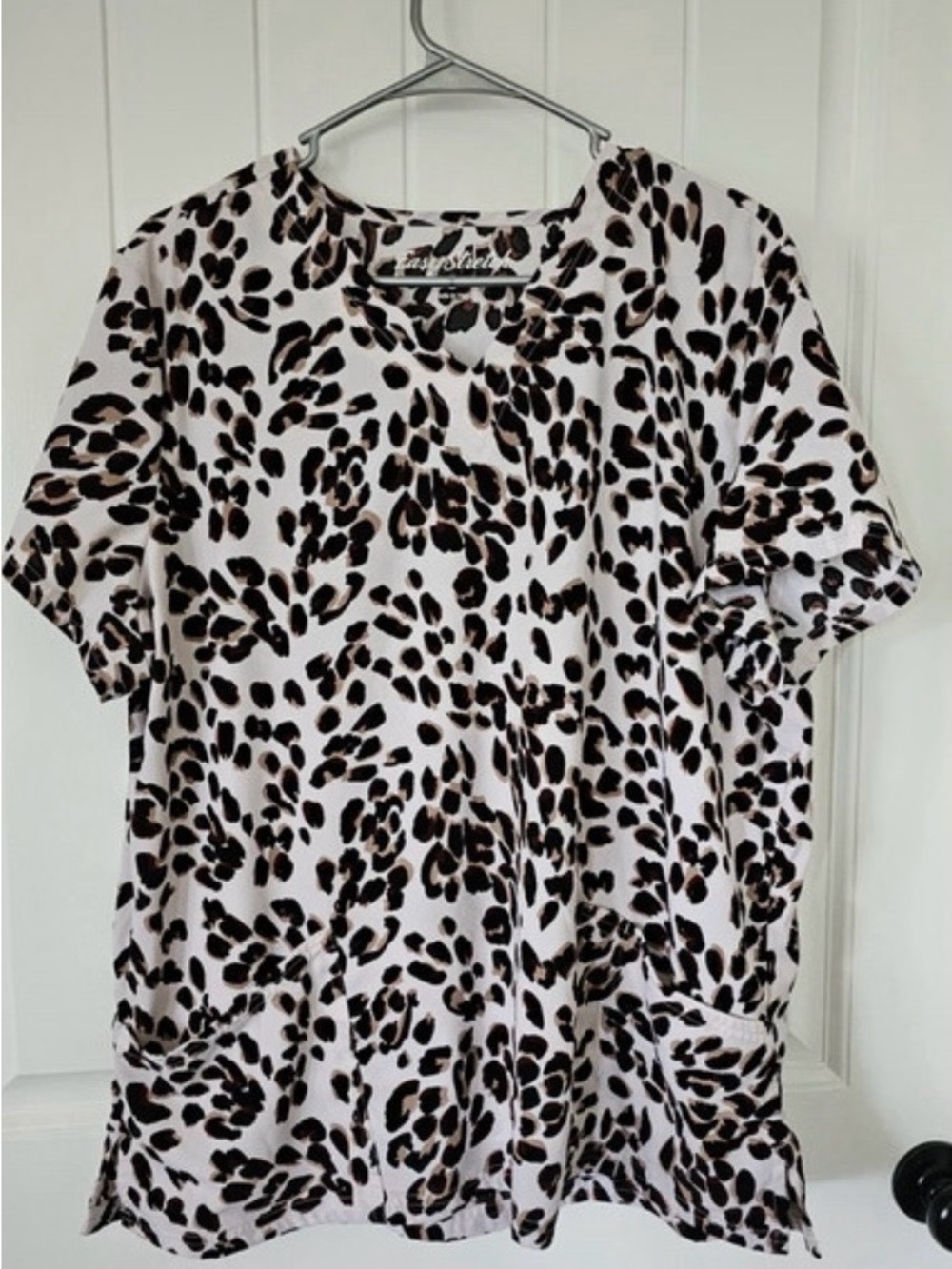 Le Lis White and Brown Leopard Print Scrub Top